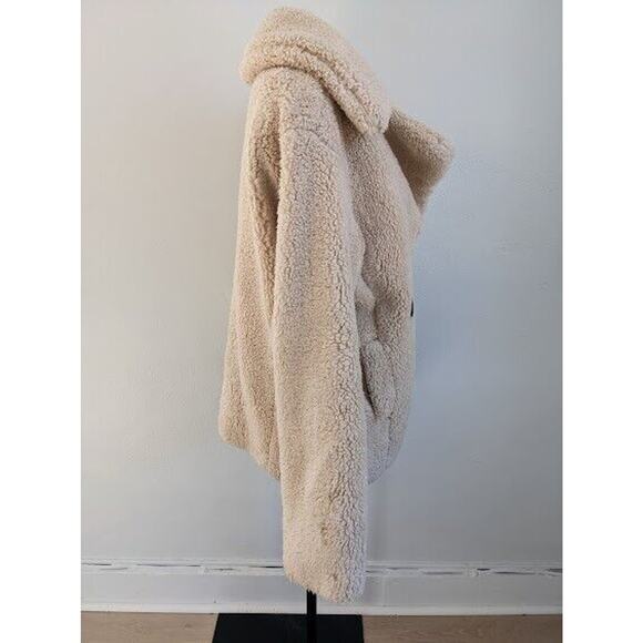 Free People Size XS Double Breasted Teddy Coat Tan Wide Collar Winter Jacket - Picture 8 of 12
